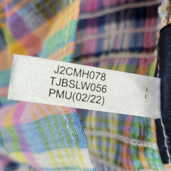 Tommy Hilfiger Smocked Plaid Top Womens XL Pink Puff Sleeve Cropped Peplum New - Picture 9 of 13